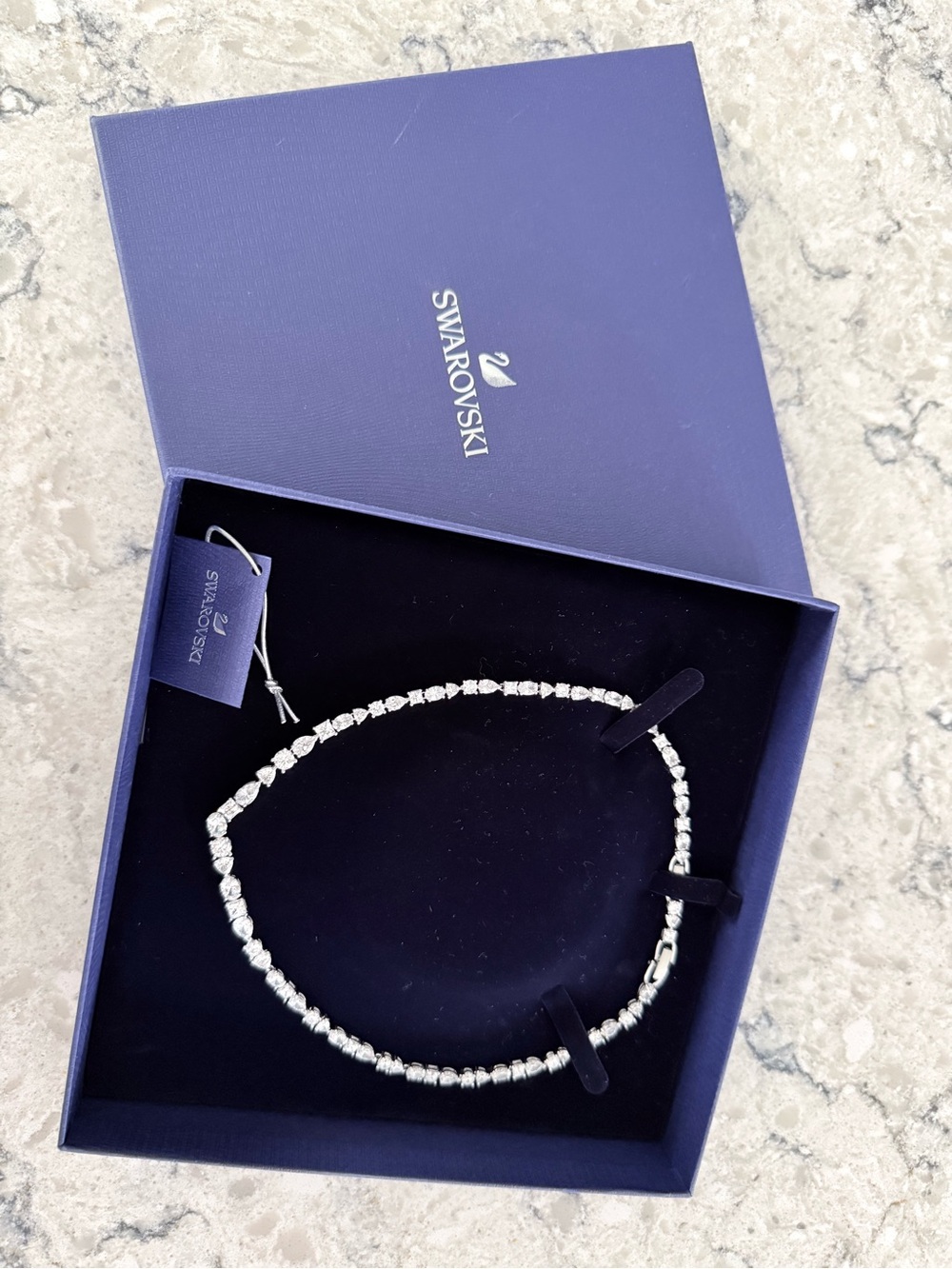 Swarovski Silver Crystal Tennis Necklace - White